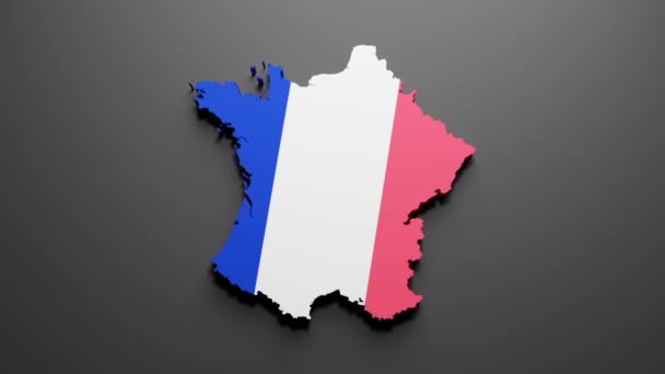 3D在黑色背景上以法国国旗的颜色绘制了一张法国地图 4K视频运动图形动画 — 图库视频影像
