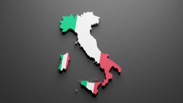 Representación Mapa Italia Colores Bandera Italiana Sobre Fondo Negro Animación — Vídeos de Stock