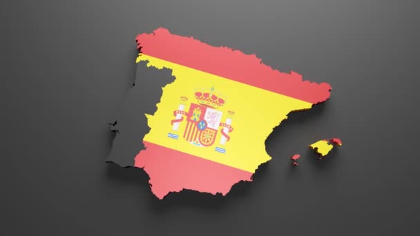Renderowanie Mapy Hiszpanii Hiszpańskich Kolorach Flagi Czarnym Tle Animacja Graficzna — Wideo stockowe
