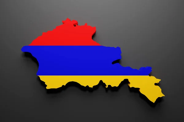 Renderização Uma Forma Mapa Armênia Com Bandeira Fundo Preto — Fotografia de Stock