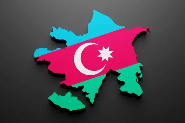 Rendering Azerbaijan Map Shape Flag Black Background — Stock Photo, Image