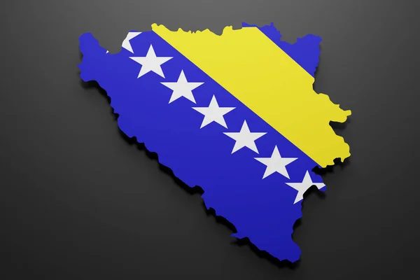 Rendering Una Mappa Della Bosnia Erzegovina Con Bandiera Fondo Nero — Foto Stock