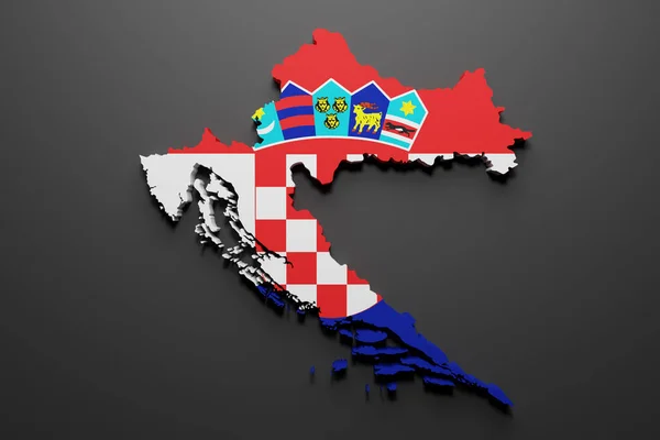 Representación Una Forma Mapa Croacia Con Bandera Fondo Negro —  Fotos de Stock