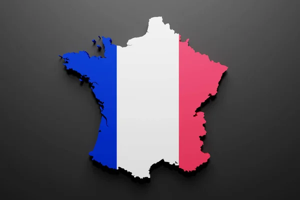 Рендеринг Карты Франции Флагом Чёрный Фон — стоковое фото