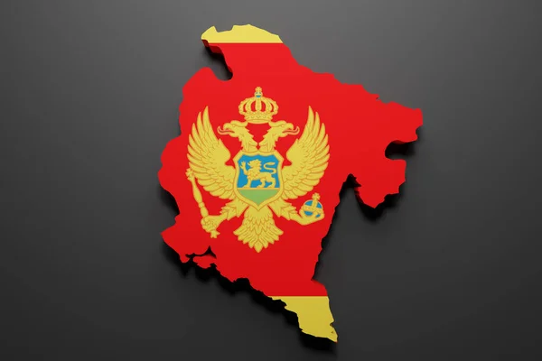 Vykreslení Tvaru Mapy Černé Hory Vlajkou Černé Pozadí — Stock fotografie
