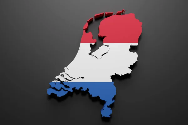 Vykreslení Obrazce Nizozemské Mapy Vlajkou Černé Pozadí — Stock fotografie