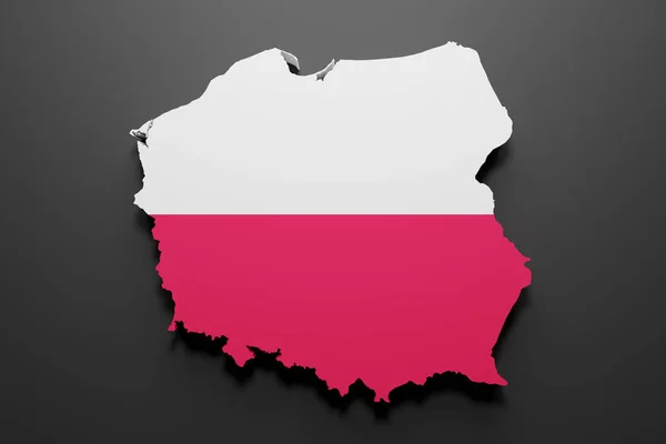 Рендеринг Карты Польши Флагом Чёрный Фон — стоковое фото
