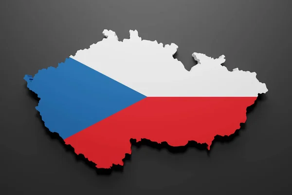 Rendering Czech Rep Map Shape Flag Black Background — Stock Photo, Image