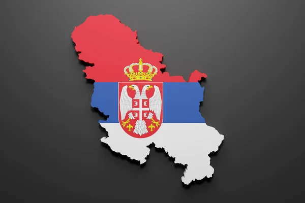 Representación Una Forma Mapa Serbia Con Bandera Fondo Negro —  Fotos de Stock