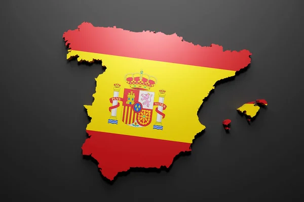 Рендеринг Карты Испании Флагом Чёрный Фон — стоковое фото