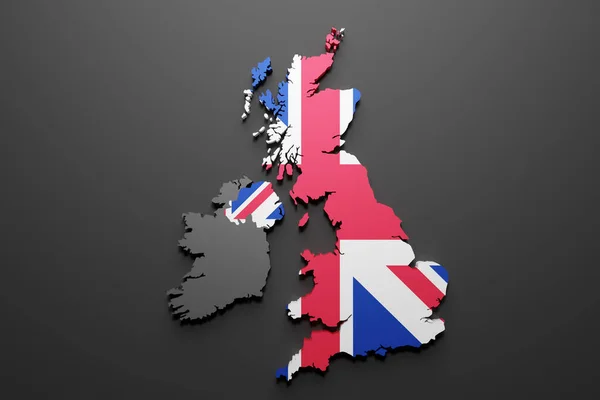 Rendering United Kingdom Map Shape Flag Black Background — Stock Photo, Image