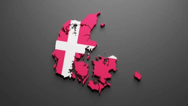 Απόδοση Ενός Χάρτη Της Δανίας Δανέζικα Χρώματα Σημαία Μαύρο Φόντο — Αρχείο Βίντεο