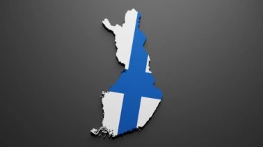 3d rendering of a Finland map in Finnish flag colors on black background. 4K Video motion graphic animation.