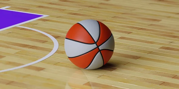 Renderização Bola Basquete Deitado Chão Uma Quadra Esportes — Fotografia de Stock