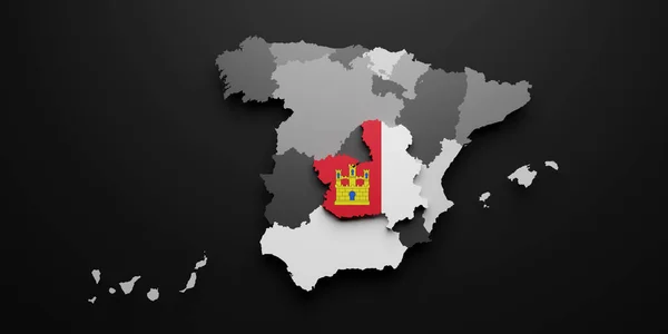 Representación Una Castilla Mancha Bandera Comunidad Española Mapa Sobre Fondo — Foto de Stock