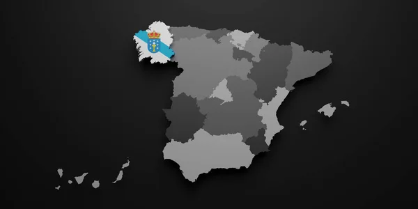 Representación Una Bandera Mapa Comunidad Española Galicia Sobre Fondo Negro —  Fotos de Stock