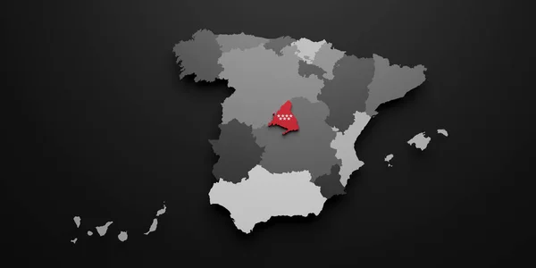 Representación Una Bandera Comunidad Española Madrid Mapa Sobre Fondo Negro —  Fotos de Stock