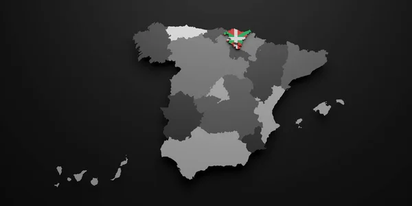Rendering Basque Country Spanish Community Flag Map Black Background — Stock Photo, Image