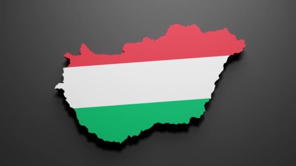 Rendering Hungary Map Hungarian Flag Colors Black Background Video Motion — Stock Video