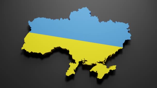 黒の背景にウクライナの旗の色でウクライナの地図の3Dレンダリング 4Kビデオモーショングラフィックアニメーション — ストック動画