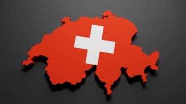 Siyah arka planda İsviçre bayrağı renginde 3D bir İsviçre haritası. 4K Video hareketli grafik canlandırması.