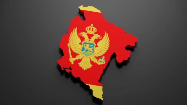 Απόδοση Χάρτη Του Μαυροβουνίου Χρώματα Σημαίας Του Μαυροβουνίου Μαύρο Φόντο — Αρχείο Βίντεο