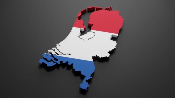 Återgivning Nederländsk Karta Nederländerna Flagga Färger Svart Bakgrund Video Motion — Stockvideo