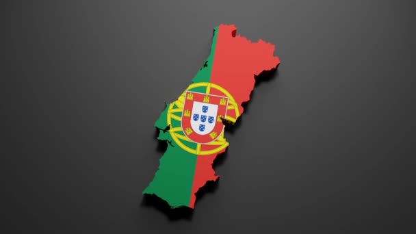 Rendu Une Carte Portugal Couleurs Drapeau Portugais Sur Fond Noir — Video