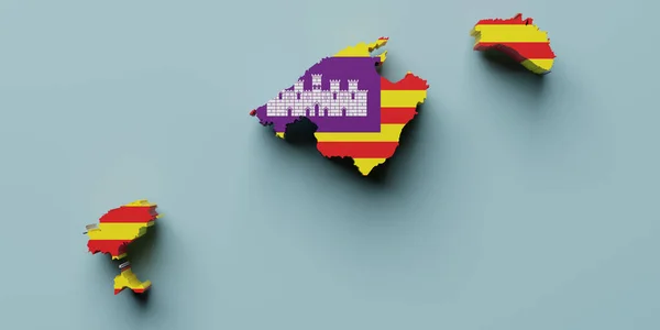 Rendering Balearic Islands Spanish Community Flag Map Blue Background — Photo