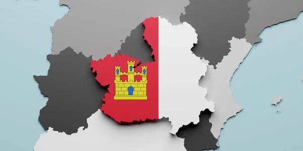 Rendering Castilla Mancha Spanish Community Flag Map — Stok fotoğraf