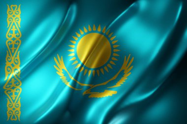 İpek bir Kazakistan bayrağının 3D canlandırması