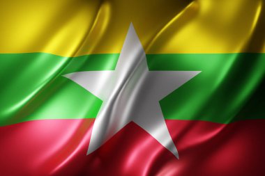 İpek bir Myanmar bayrağının 3D canlandırması