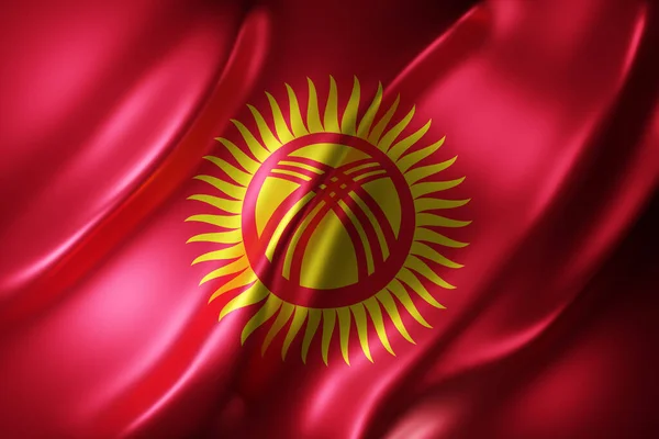 Rendering Una Bandiera Serigrafata Del Kirghizistan — Foto Stock