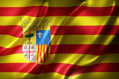 İpek bir Aragon İspanyol Topluluğu bayrağının 3D canlandırması