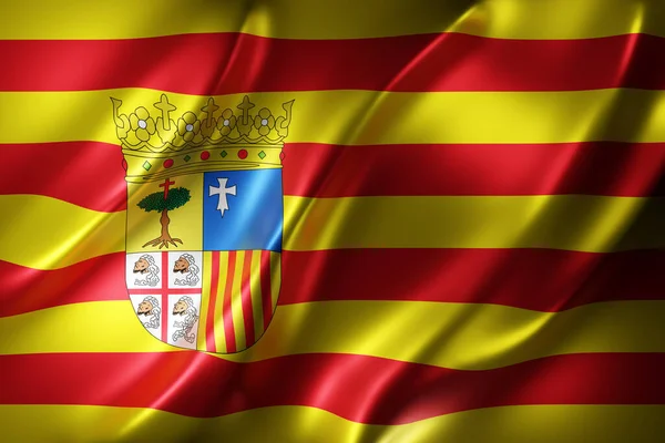 3D渲染丝绸阿拉贡西班牙语社区旗帜 — 图库照片