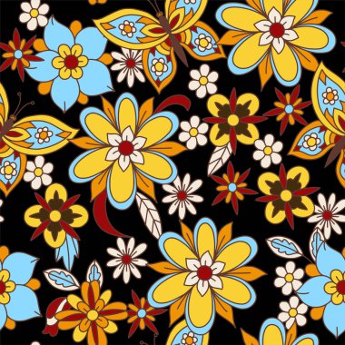 Basit çiçeklerle kusursuz desen. Çiçekli hippi 60 'lar