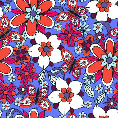 Basit çiçeklerle kusursuz desen. Çiçekli hippi 60 'lar