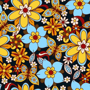 Basit çiçeklerle kusursuz desen. Çiçekli hippi 60 'lar