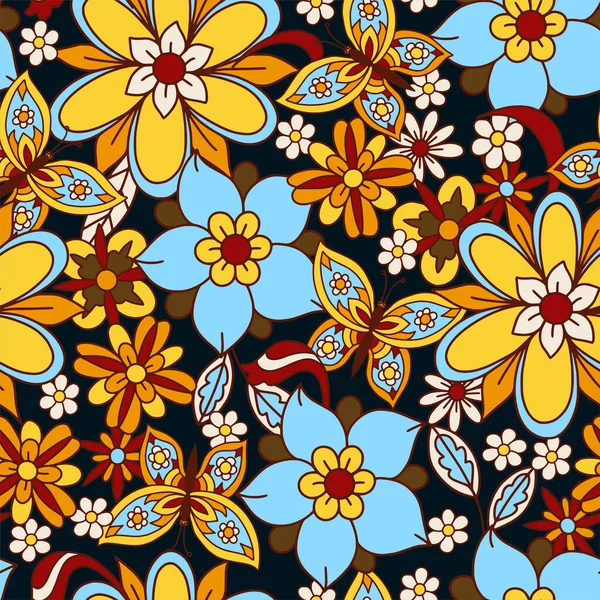 Basit çiçeklerle kusursuz desen. Çiçekli hippi 60 'lar