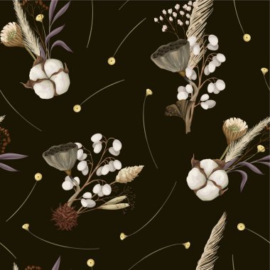 Kurumuş sonbahar çiçekleriyle kusursuz desen. Vektör.