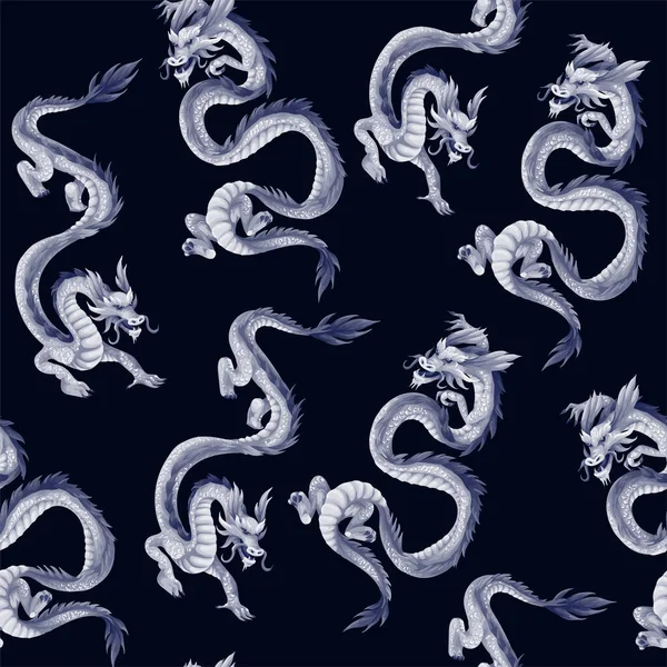 Безшовний візерунок з драконами. Східний стиль друкування. — стоковий вектор