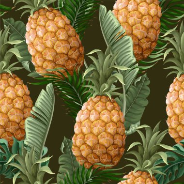 Ananaslı kusursuz desen. Vektör modayı yazdırma.