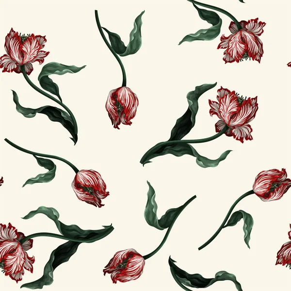 Бесшовный рисунок с винтажными тюльпанами. Классические векторные обои. — стоковый вектор
