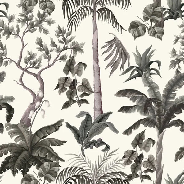 Seamless pattern with vintage trees and palms, plants. Vector. —  Vetores de Stock