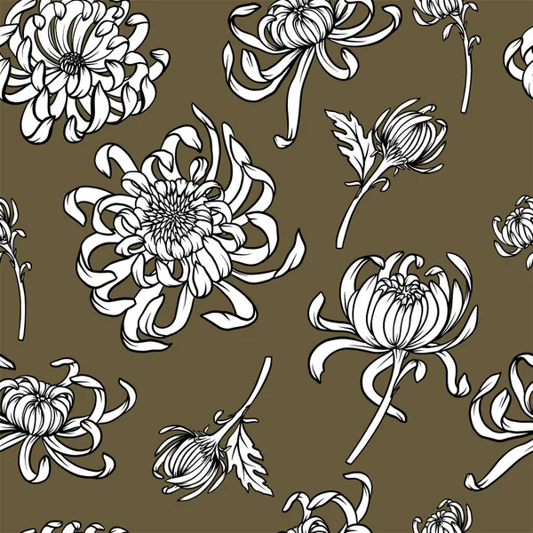 Seamless pattern with monochrome .chrysanthemums. Vector trendy print. — стоковый вектор