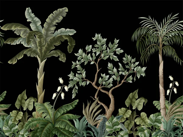 Paysage de jungle avec palmiers. Peinture murale imprimée intérieure. — Image vectorielle