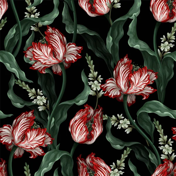Seamless pattern with vintage tulips. Classic vector wallpaper. — Stockvektor