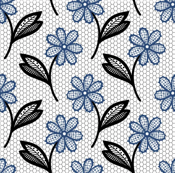 Lace seamless pattern with flowers and leaves. Vector. — Vetor de Stock