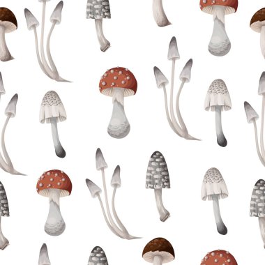 Seamless pattern with mushrooms. Natural trendy print