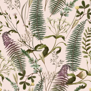 Botanical seamless pattern with ferns and plants. Vector